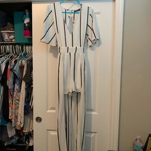 Black white stripped romper